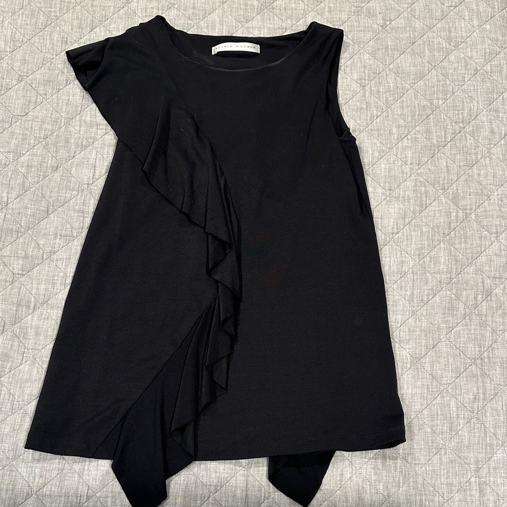 Susana Monaco Elegant Black Sleeveless Ruffle Top